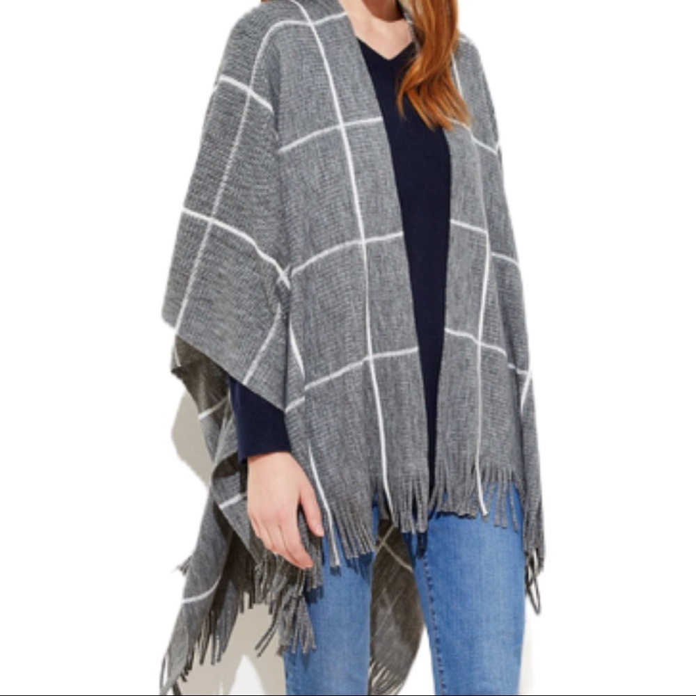 Plaid Fringe Wrap Shawl Charcoal